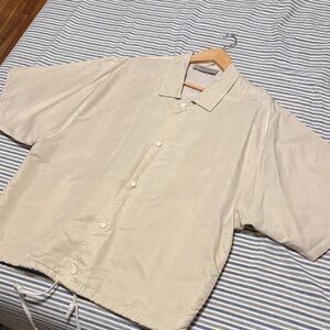 Essentials- Cream Short Sleeve Button-Up Shirt